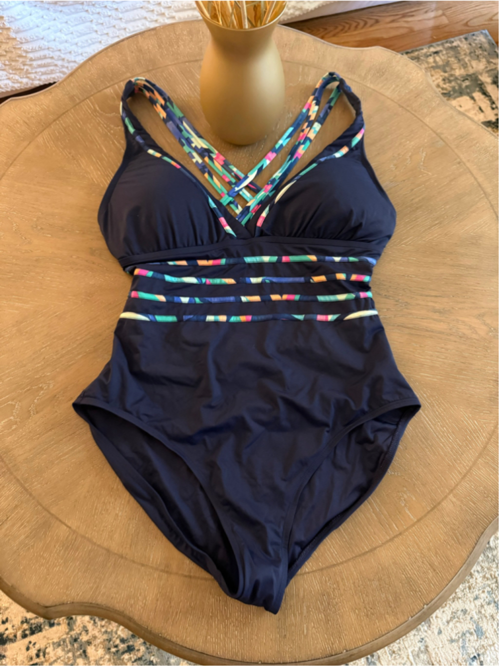 Women's La Blanca One Piece Swimsuit Size 14 Navy Multi-color